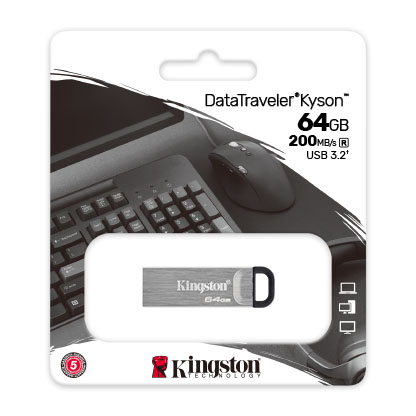 Kingston FD 64GB DTKN USB3.2DataTraveler KysonStylish Capless Metal Case,200MB/s read